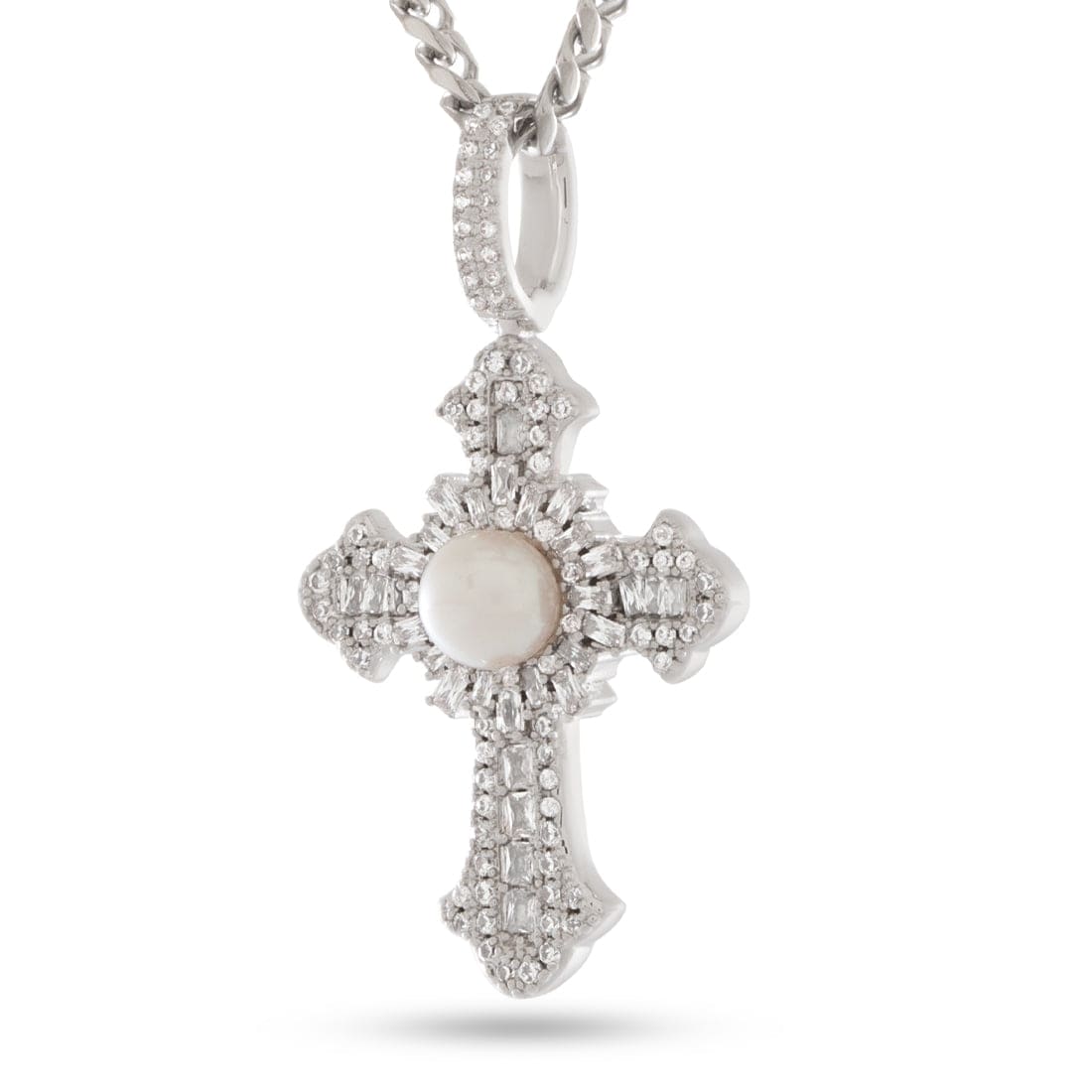 Pearl of Wisdom Cross Necklace  in  White Gold / 1.6" by Kingices