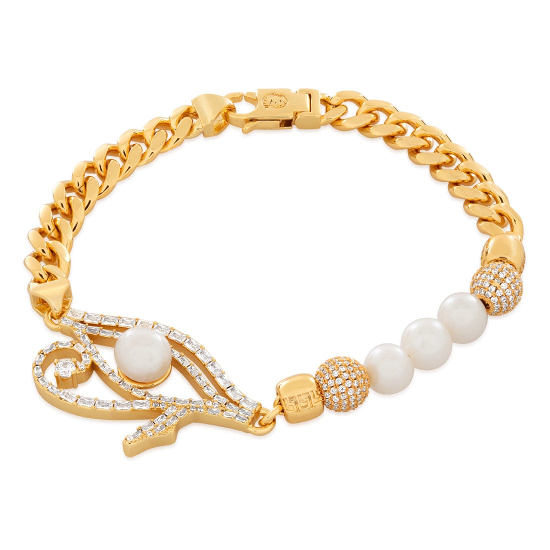 Pearl of Wisdom Eye of Ra Bracelet  in  Gold Plated / 14K Gold / 8" by Kingices