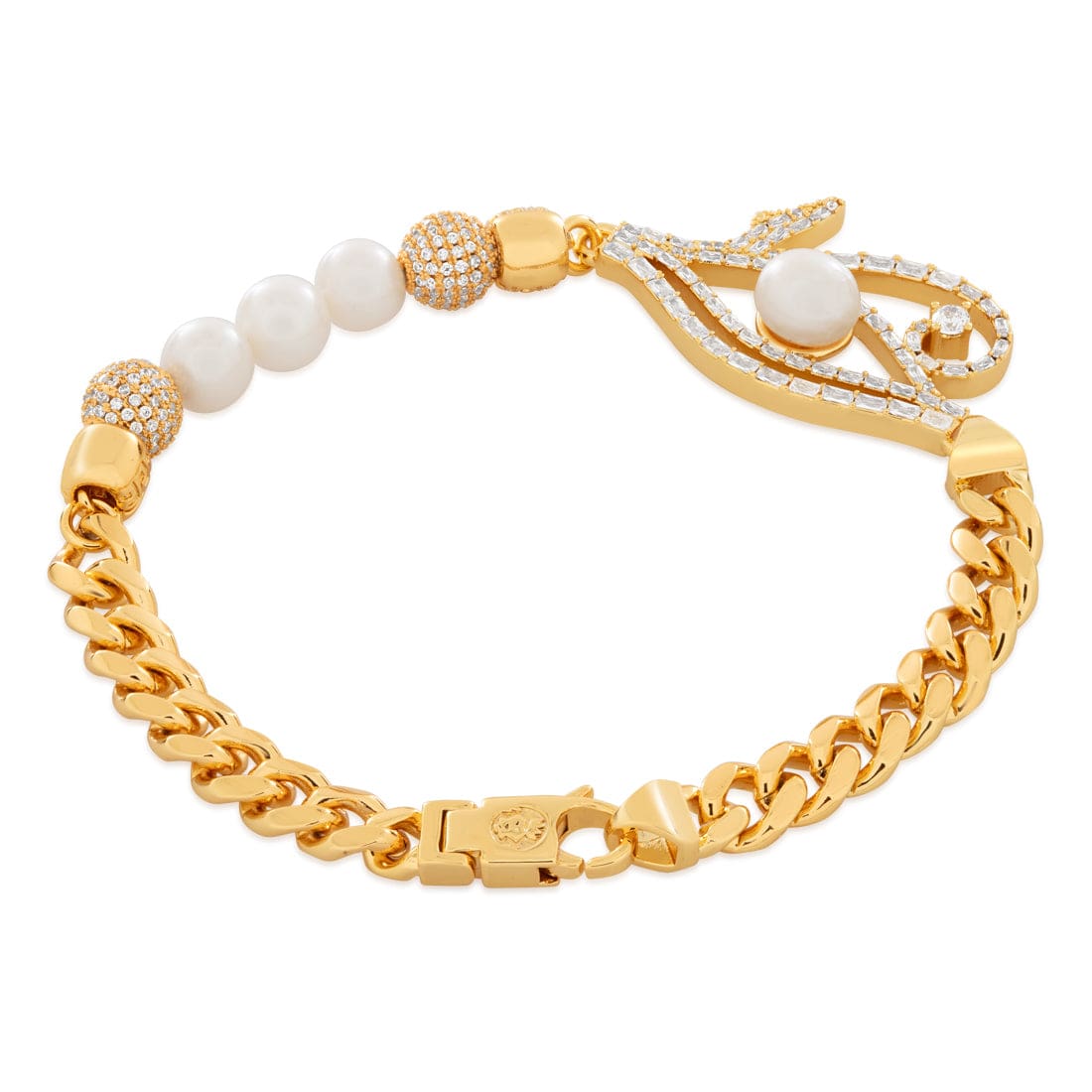 Pearl of Wisdom Eye of Ra Bracelet  in  Gold Plated / 14K Gold / 8" by Kingices