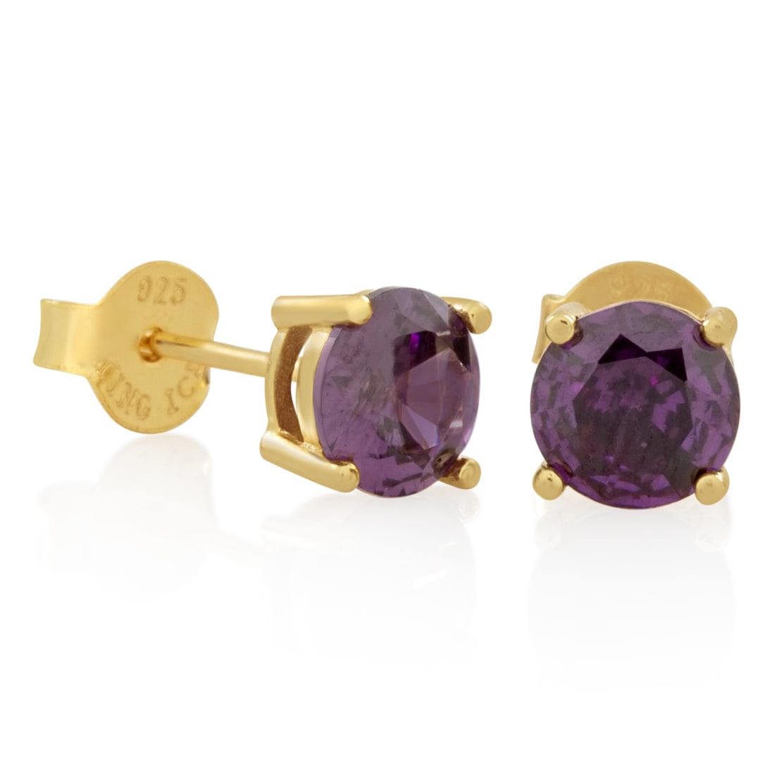 Purple Brilliant-Cut Stud Earrings  in  Sterling Silver / 14K Vermeil / 6mm by Kingices