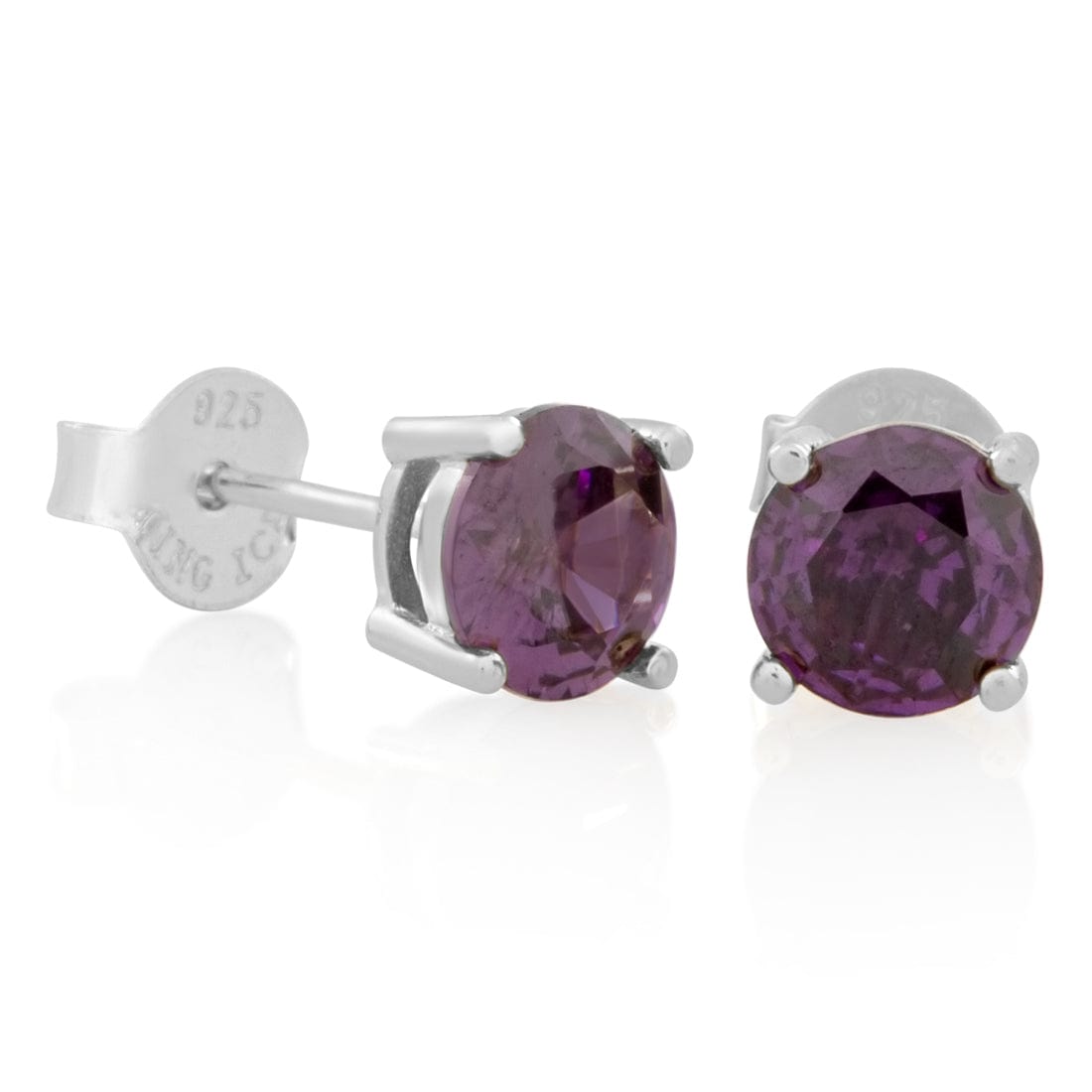 Purple Brilliant-Cut Stud Earrings  in  Sterling Silver / White Gold / 6mm by Kingices