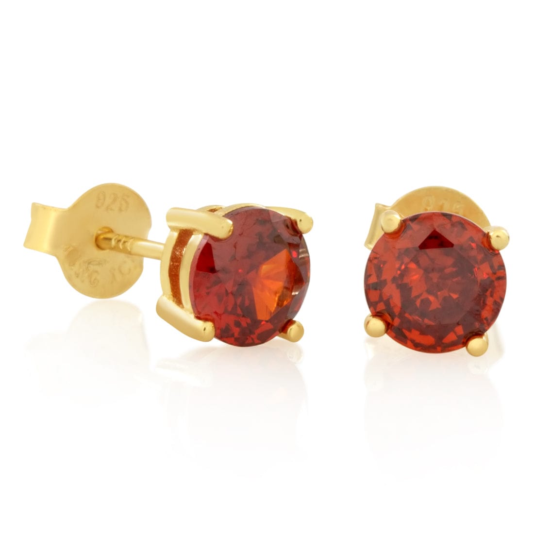 Red Brilliant-Cut Stud Earrings  in  Sterling Silver / 14K Vermeil / 6mm by Kingices