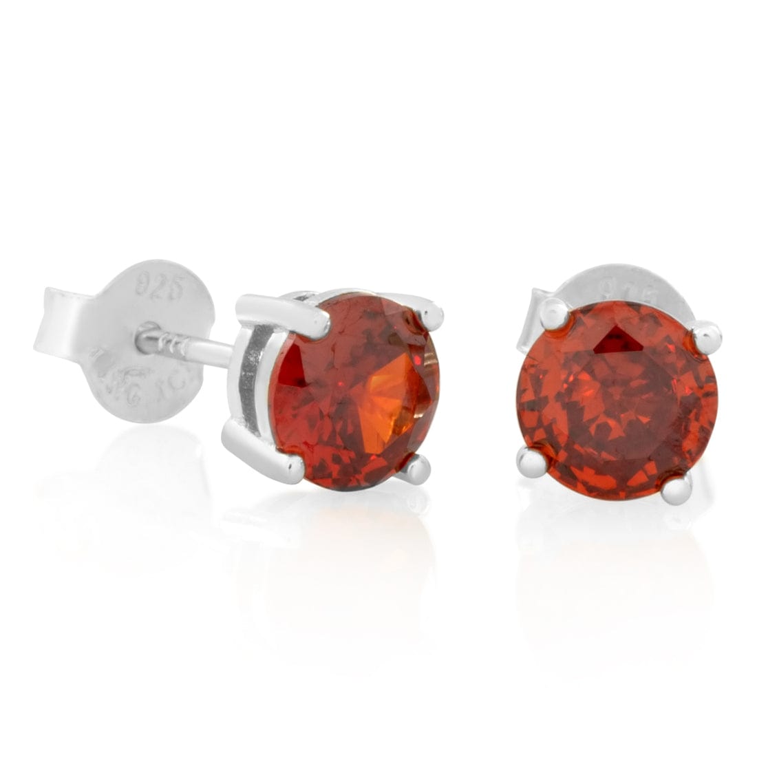 Red Brilliant-Cut Stud Earrings  in  Sterling Silver / White Gold / 6mm by Kingices
