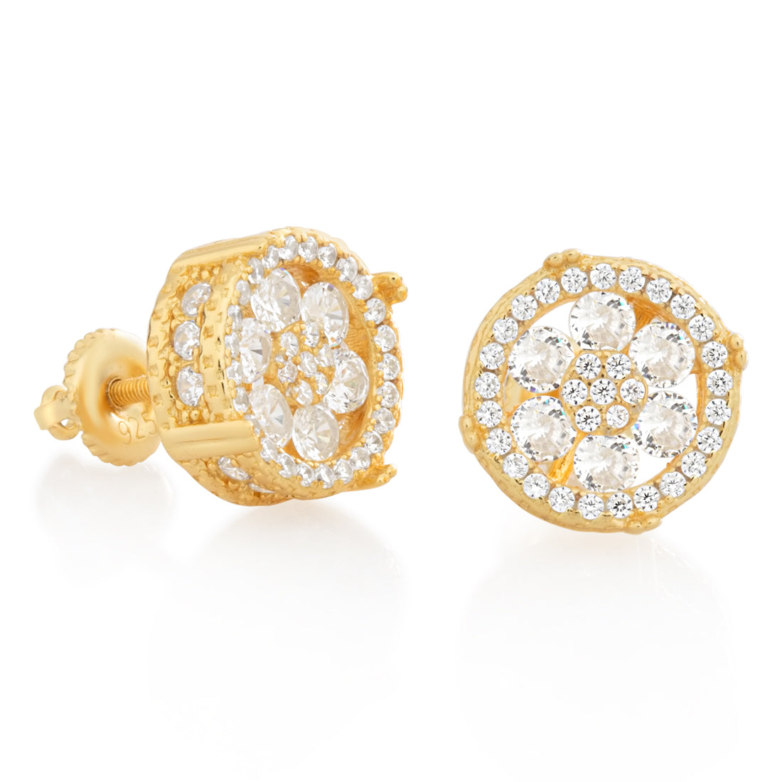 Round Cluster Stud Earrings  in  Sterling Silver / 14K Vermeil / 12mm by Kingices