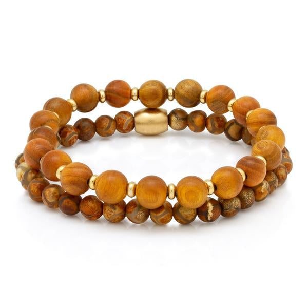 Sandalwood Set Bracelet by MARZ  in  14K Gold / Stretch by Kingices