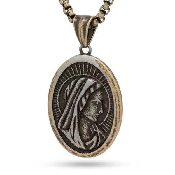 Virgin Mary Portrait Necklace  in  14K Gold by Kingices
