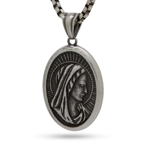 Virgin Mary Portrait Necklace  in  White Gold by Kingices