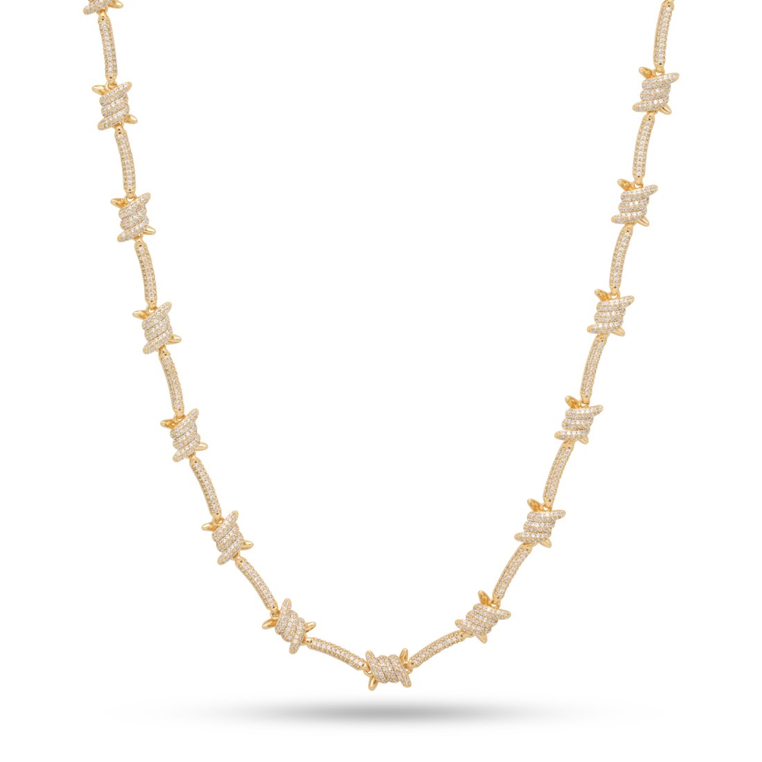 10mm Iced Barbed Wire Chain  in  Gold Plated / 14K Gold / 18" by Kingices