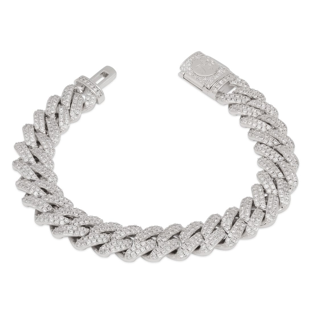12mm Iced Diamond Cut Miami Cuban Link Bracelet  in  White Gold / 7" by Kingices