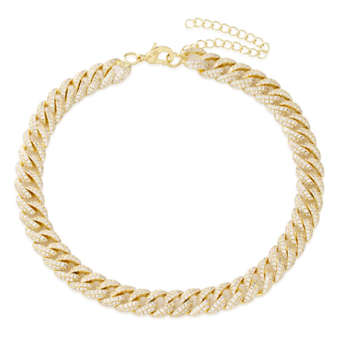 12mm Iced Diamond-Cut Miami Cuban Link Choker Chain  in  Gold Plated / 14K Gold / Adjustable by Kingices