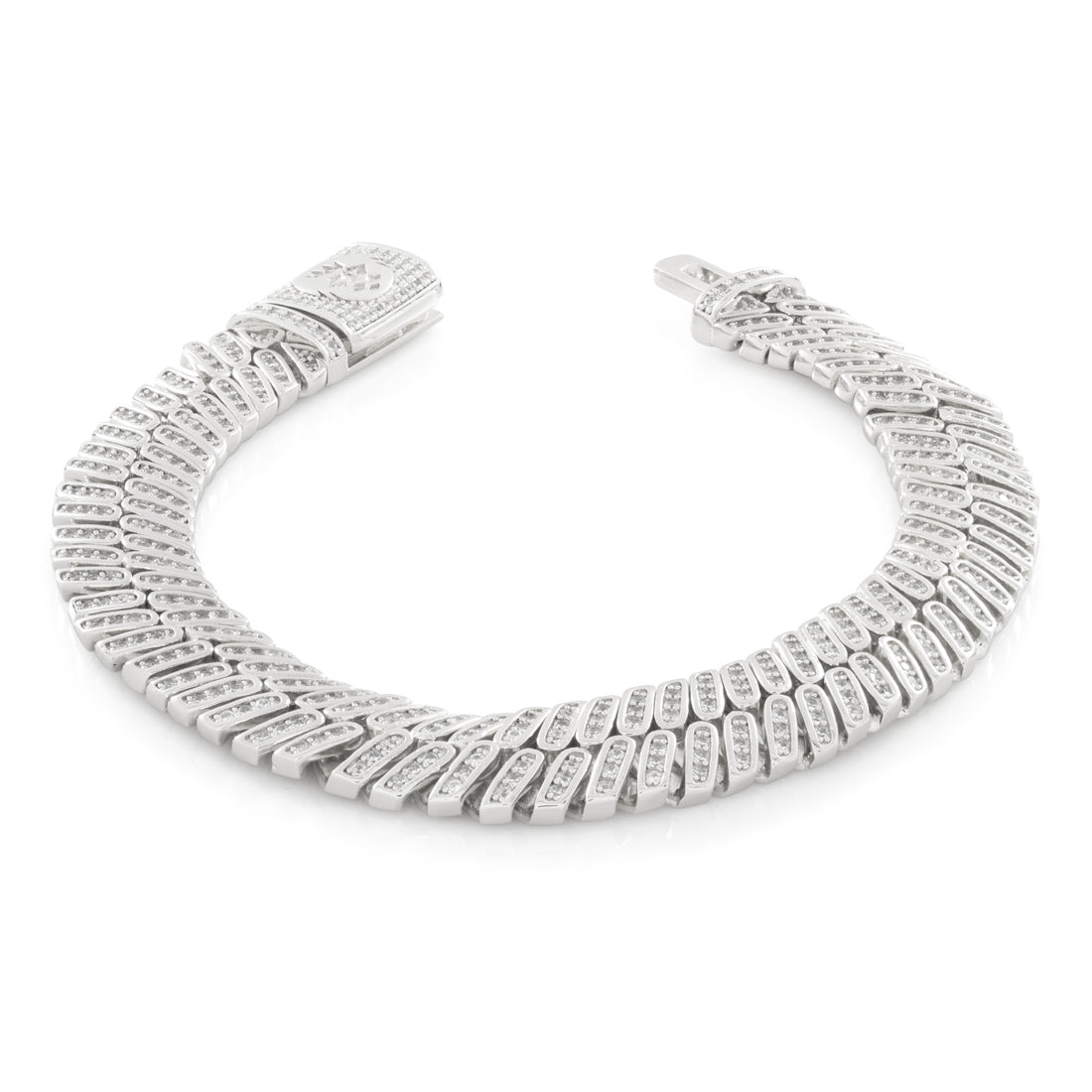 12mm Iced Herringbone Bracelet  in  Gold Plated / White Gold / 8" by Kingices