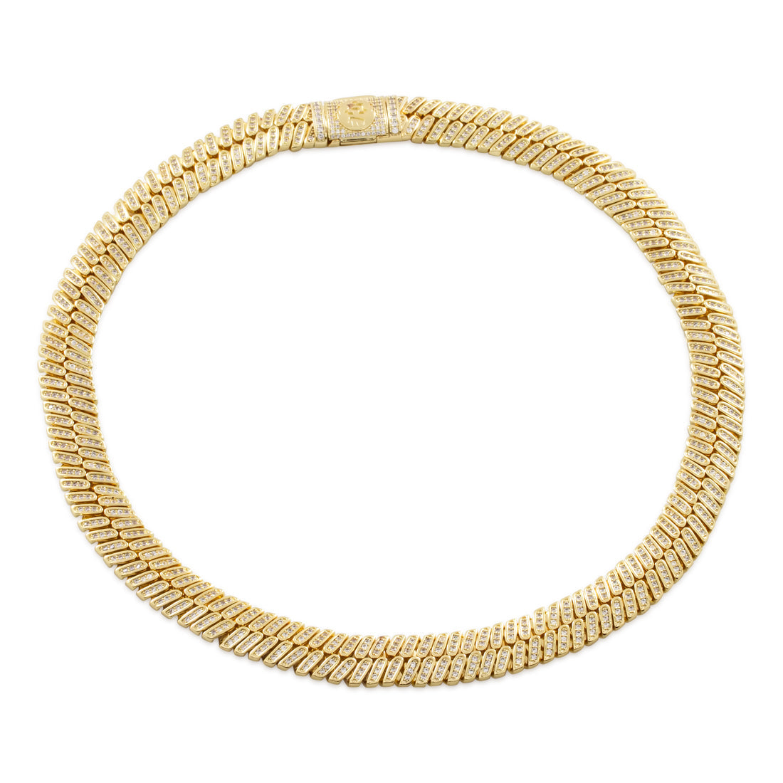 12mm Iced Herringbone Chain  in  Gold Plated / 14K Gold / 18" by Kingices