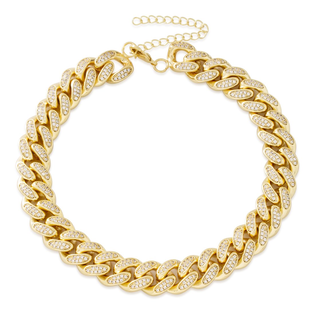 12mm Iced Miami Cuban Link Choker Chain  in  Gold Plated / 14K Gold / Adjustable by Kingices