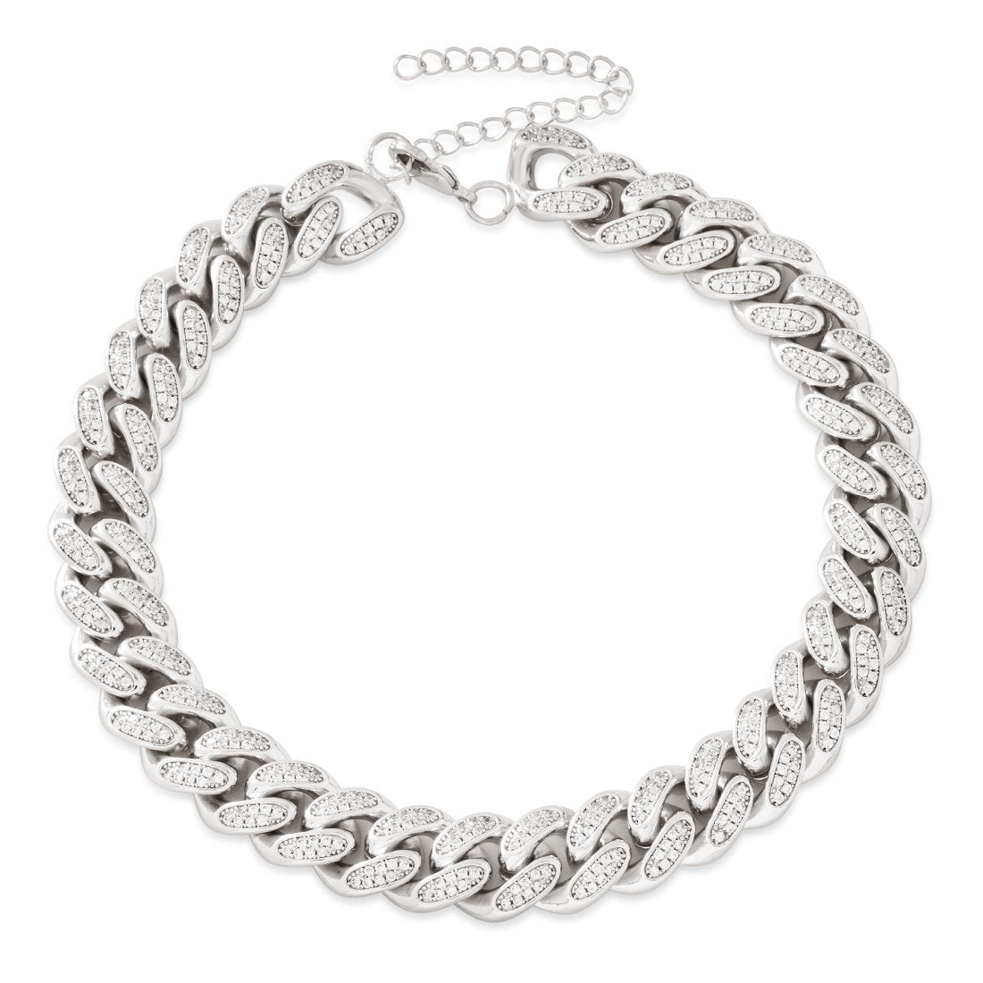 12mm Iced Miami Cuban Link Choker Chain  in  Gold Plated / White Gold / Adjustable by Kingices