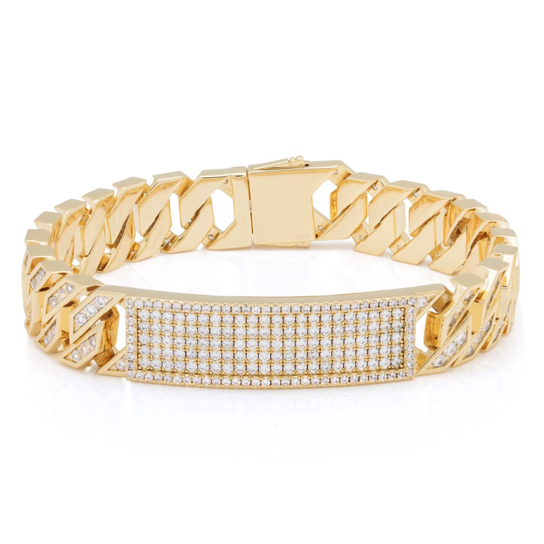 12mm Iced Miami Cuban Link ID Bracelet  in  14K Gold / 8" by Kingices