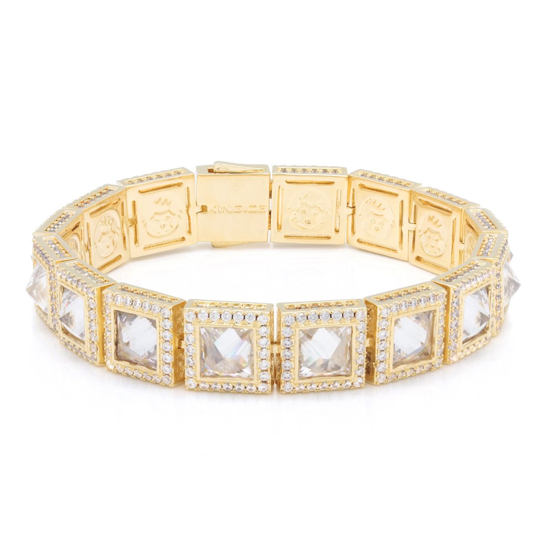 12mm Pyramid Studded Tennis Bracelet  in  14K Gold / 8" by Kingices