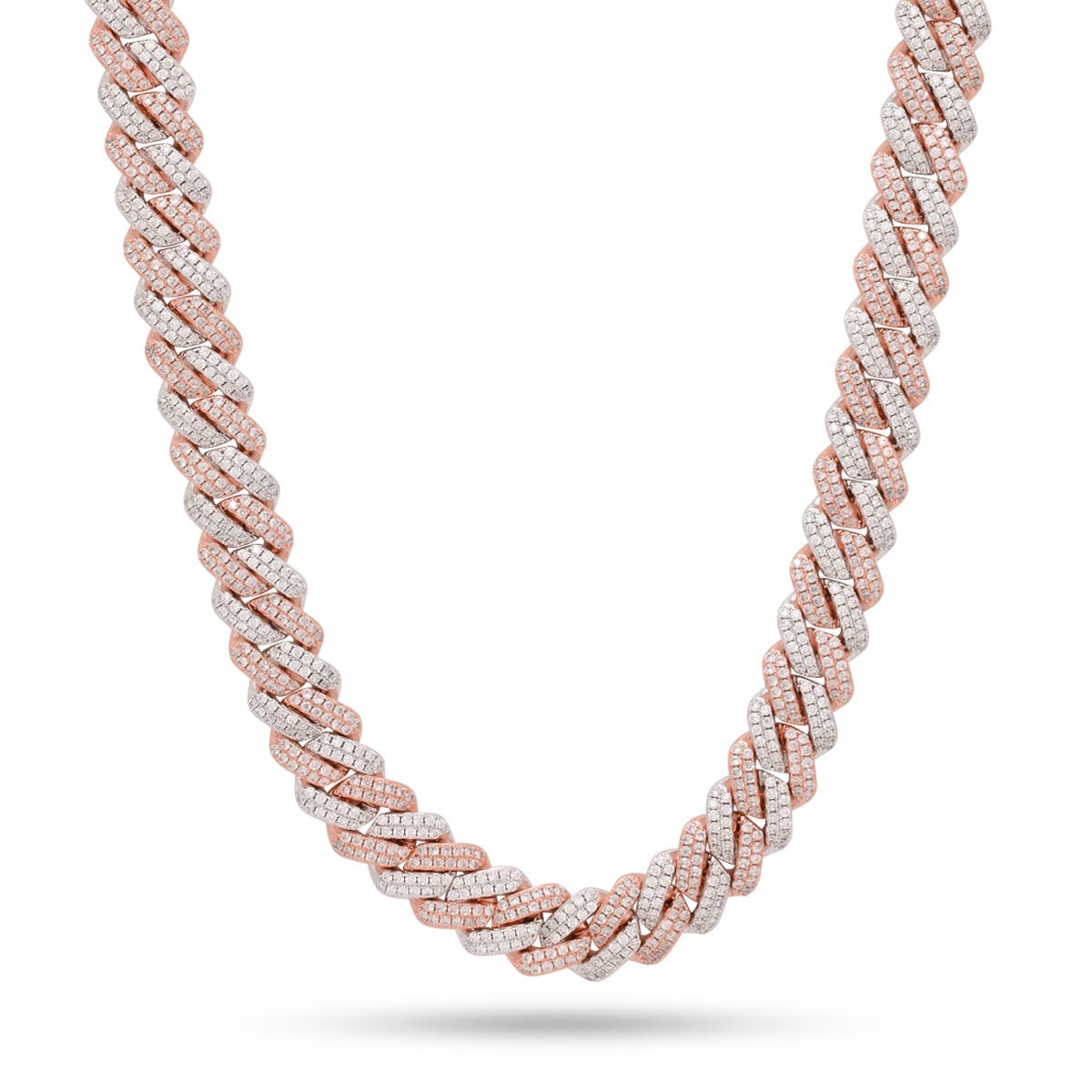 12mm Rose Gold Iced Diamond-Cut Miami Cuban Link Chain  in  Gold Plated / White/Rose Gold / 18" by Kingices