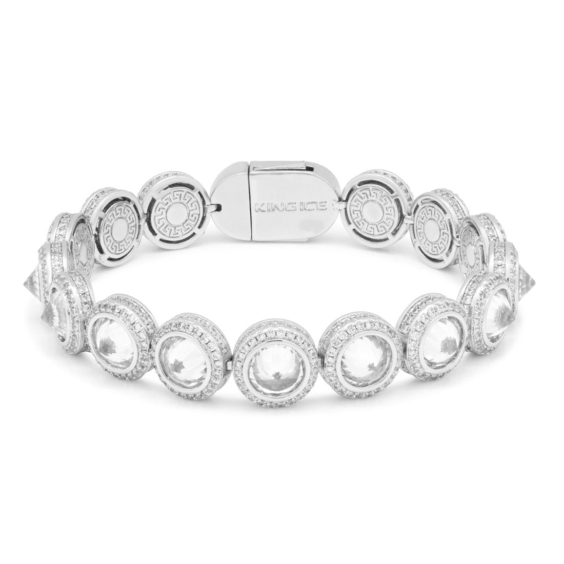 12mm Spike Studded Tennis Bracelet  in  White Gold / 8" by Kingices