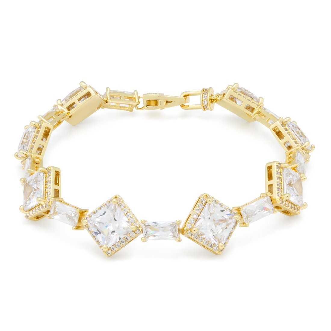 14mm Clustered Princess-Cut Tennis Bracelet  in  14K Gold / 8" by Kingices