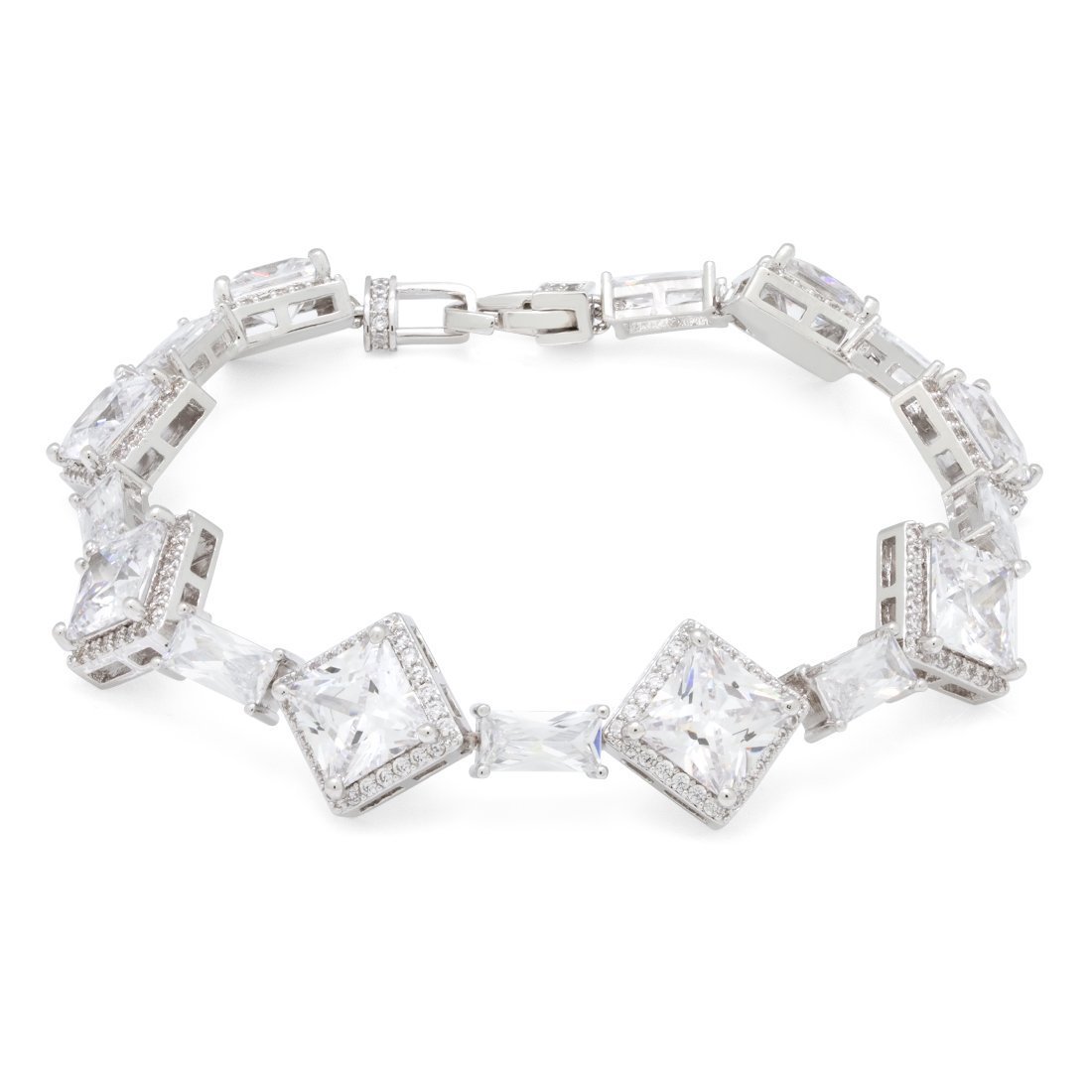 14mm Clustered Princess-Cut Tennis Bracelet  in  White Gold / 8" by Kingices