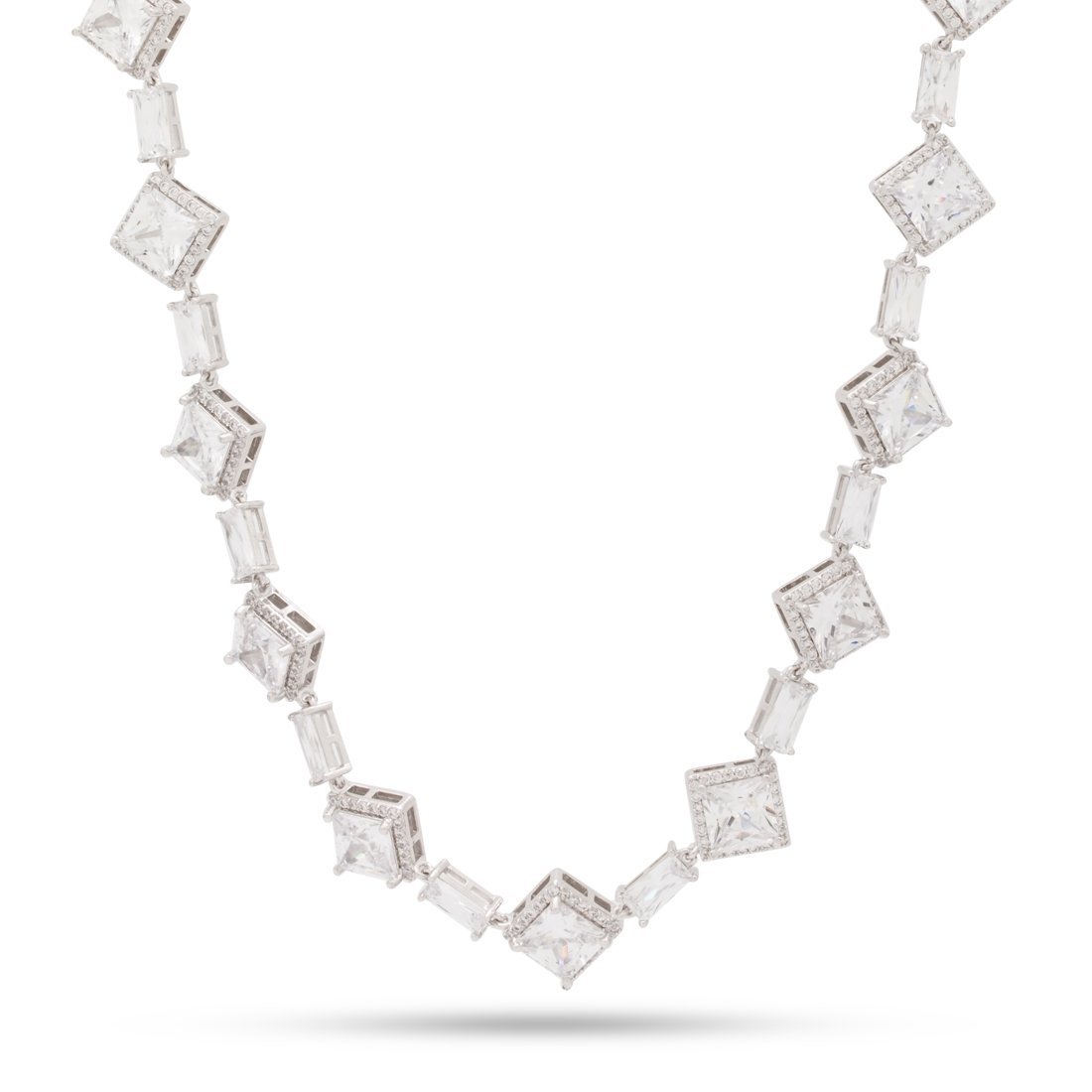 14mm Clustered Princess-Cut Tennis Chain  in  Gold Plated / White Gold / 18" by Kingices