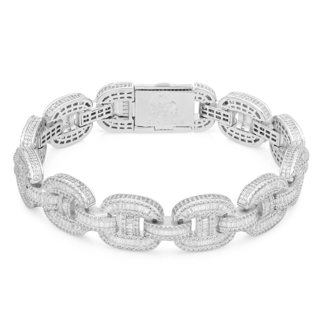 14mm Iced Baguette-Cut G-Link Bracelet  in  Gold Plated / White Gold / 8" by Kingices