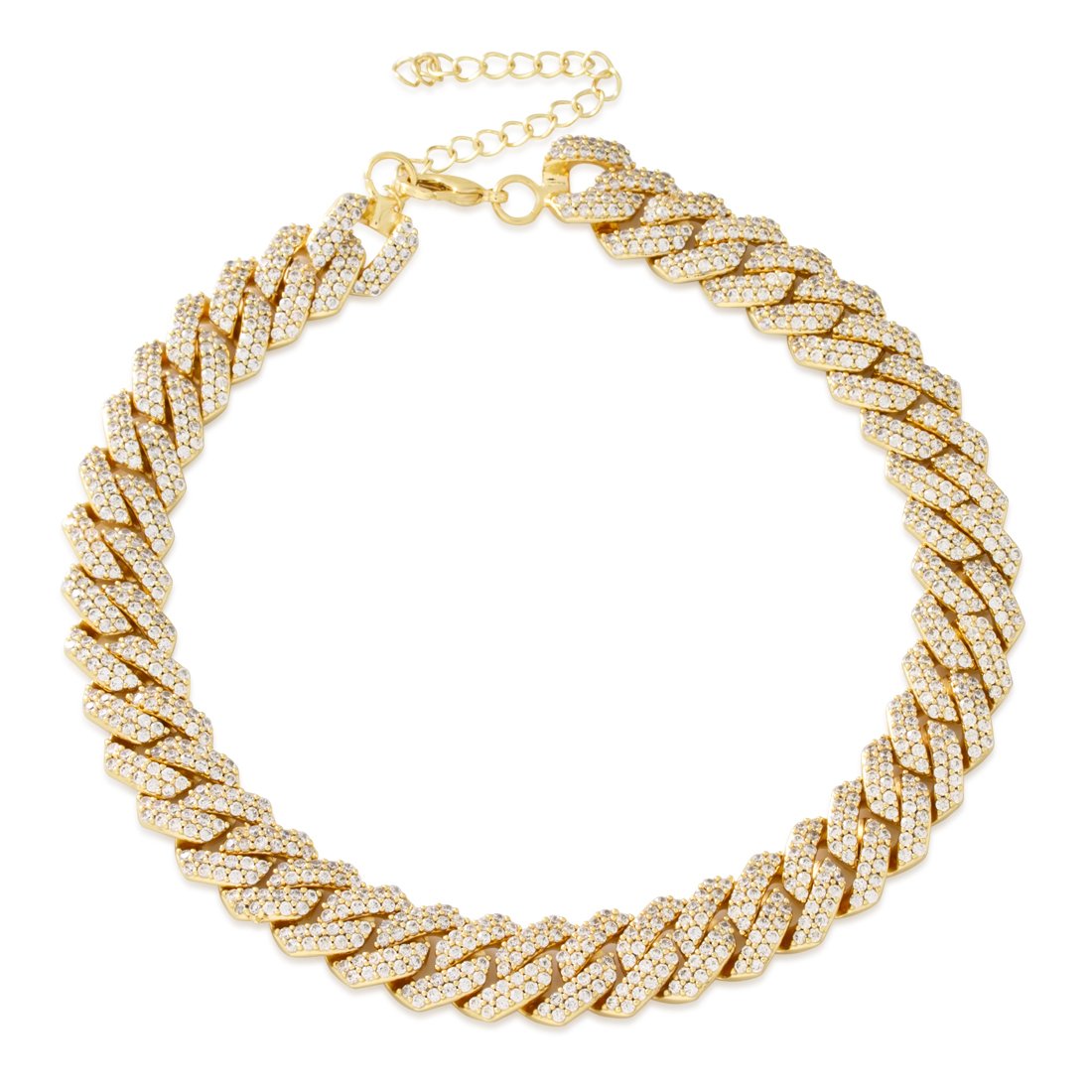 15mm Iced Diamond-Cut Miami Cuban Link Choker Chain  in  Gold Plated / 14K Gold / Adjustable by Kingices