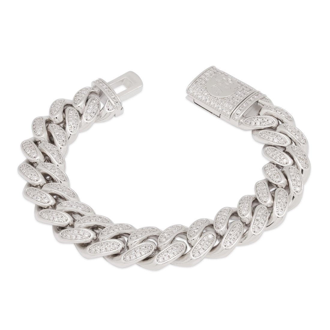 15mm Iced Miami Cuban Link Bracelet  in  White Gold / 7" by Kingices