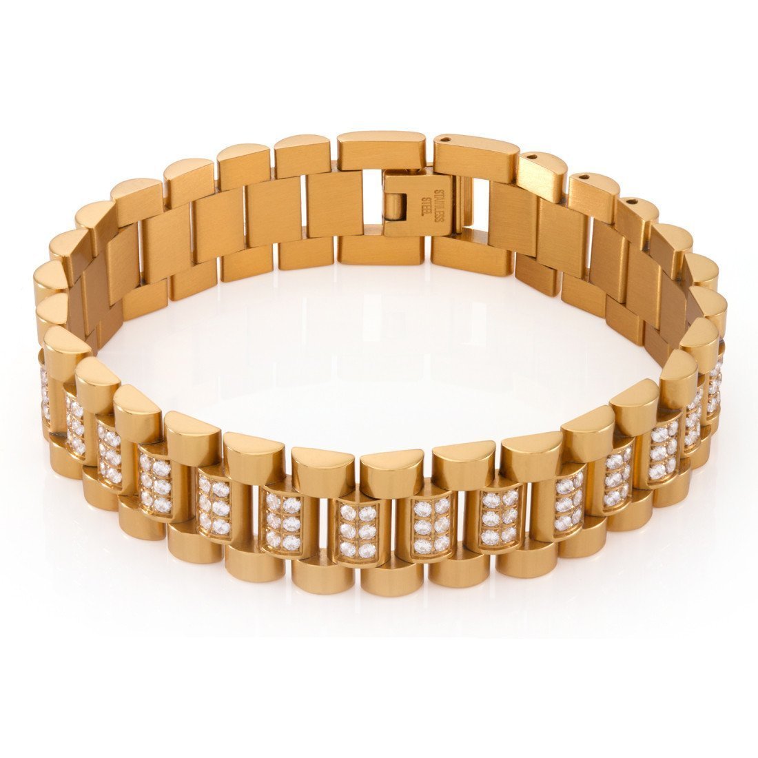 15mm Iced Rollie Link Bracelet  in  14K Gold / 8.5" by Kingices