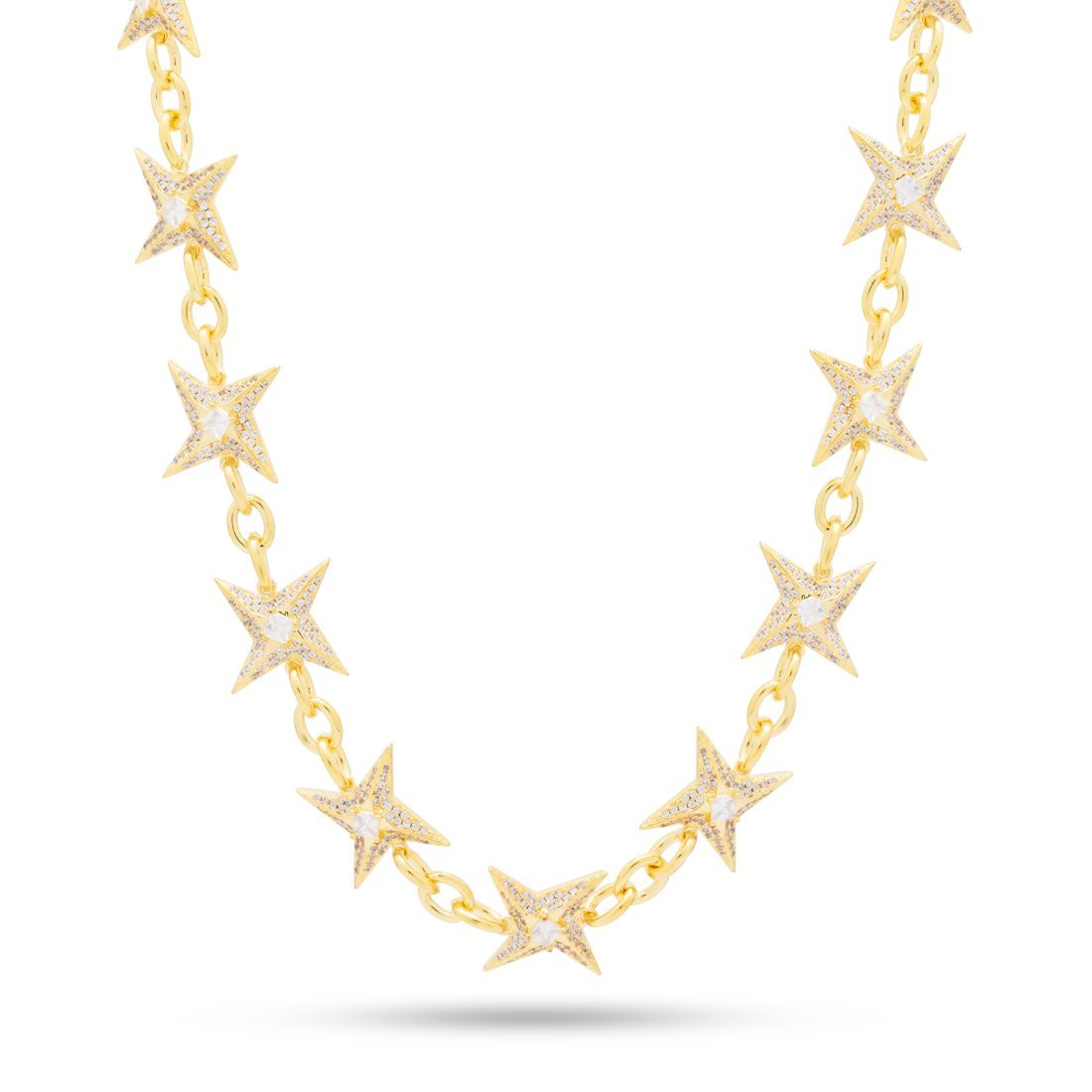 15mm Iced Shuriken Rolo Chain  in  Gold Plated / 14K Gold / 18" by Kingices