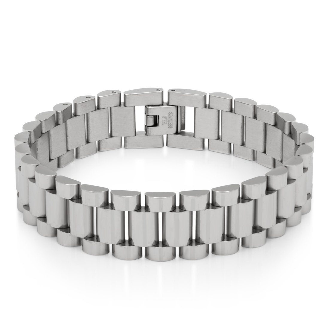 15mm Rollie Link Bracelet  in  White Gold / 8" by Kingices
