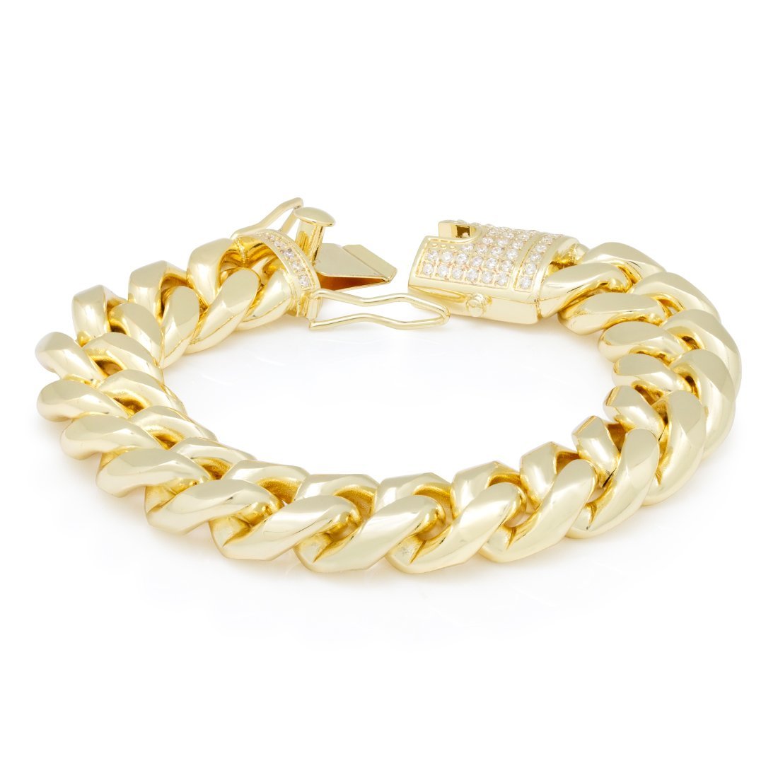 16mm Miami Cuban Link Bracelet  in  Gold Plated / 14K Gold / 8" by Kingices
