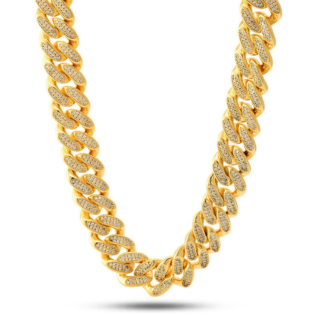 18mm Classic Iced Miami Cuban Link Chain  in  Gold Plated / 14K Gold / 18" by Kingices