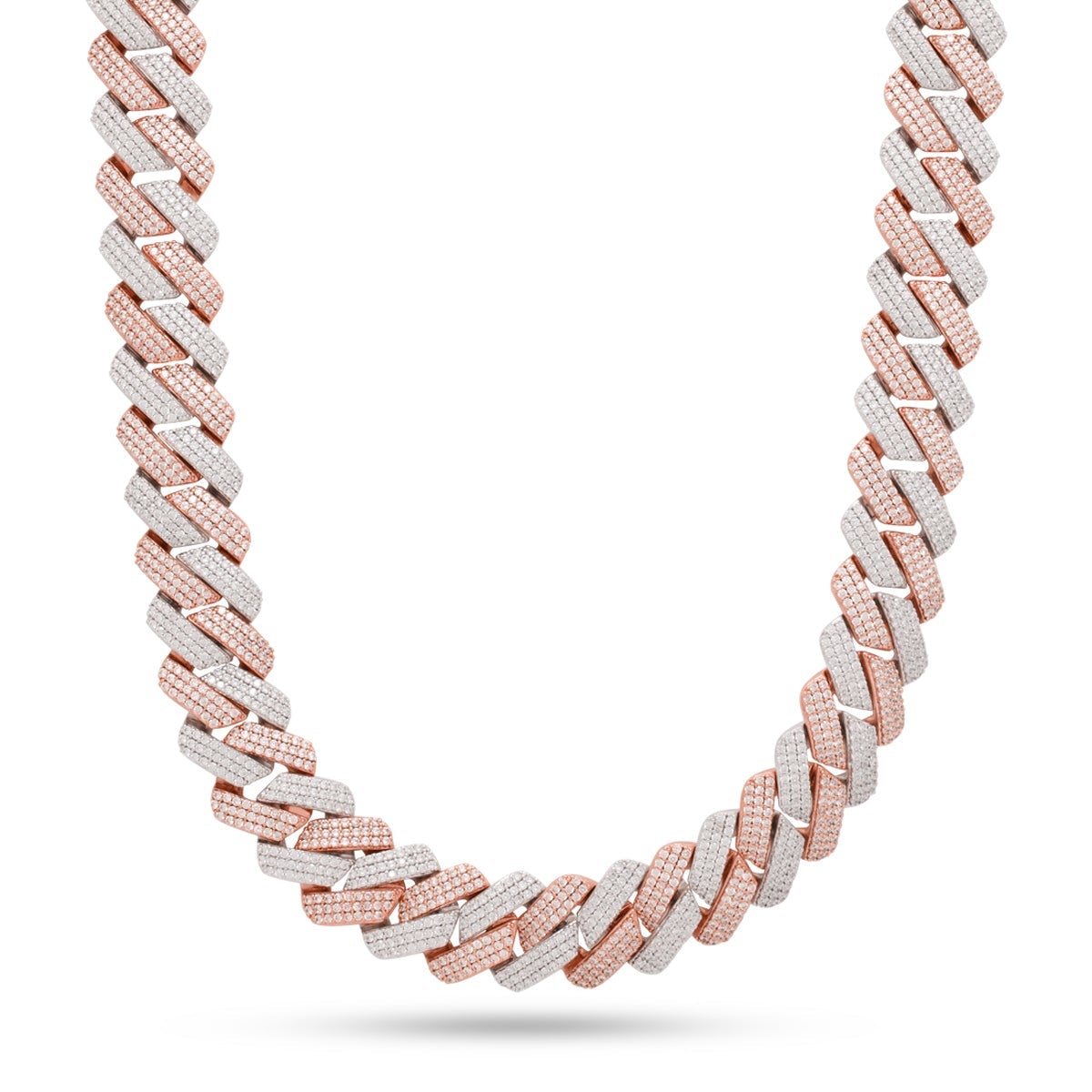18mm Rose Gold Iced Diamond-Cut Miami Cuban Link Chain  in  Gold Plated / White/Rose Gold / 18" by Kingices
