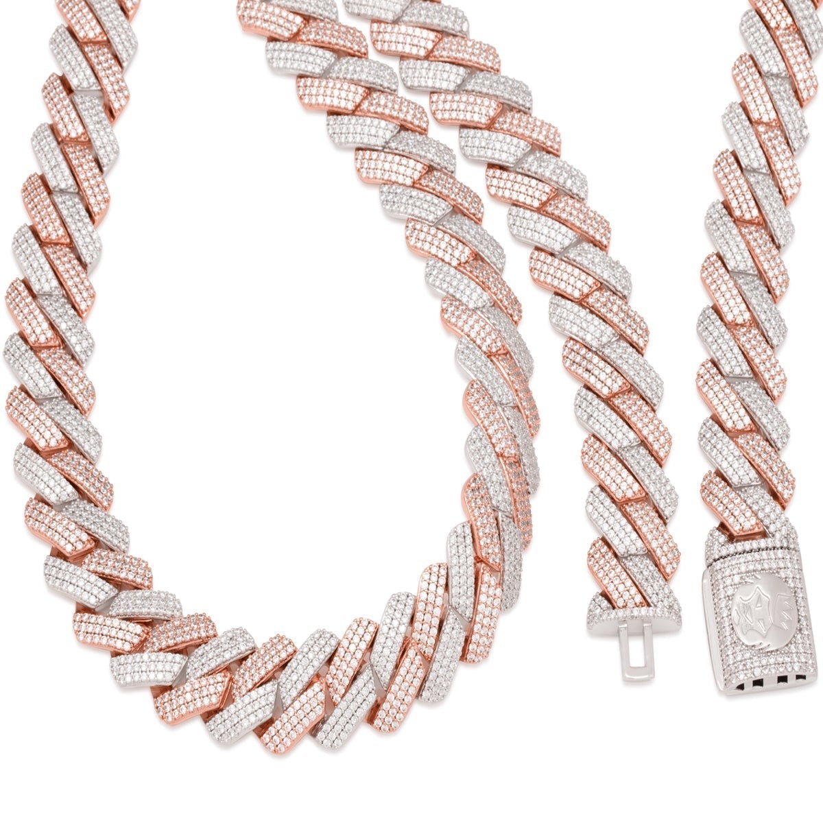 18mm Rose Gold Iced Diamond-Cut Miami Cuban Link Chain  in  by Kingices