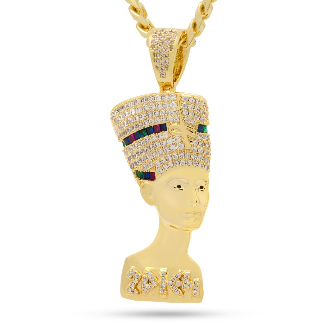 3D Boss Nefertiti Necklace  in  14K Gold / 2.3" by Kingices
