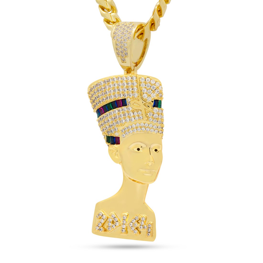 3D Boss Nefertiti Necklace  in  14K Gold / 3.1" by Kingices
