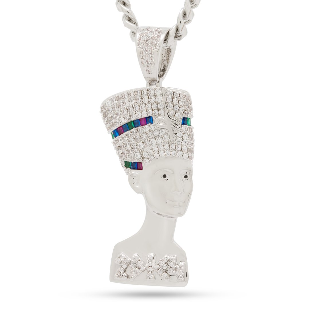 3D Boss Nefertiti Necklace  in  White Gold / 2.3" by Kingices