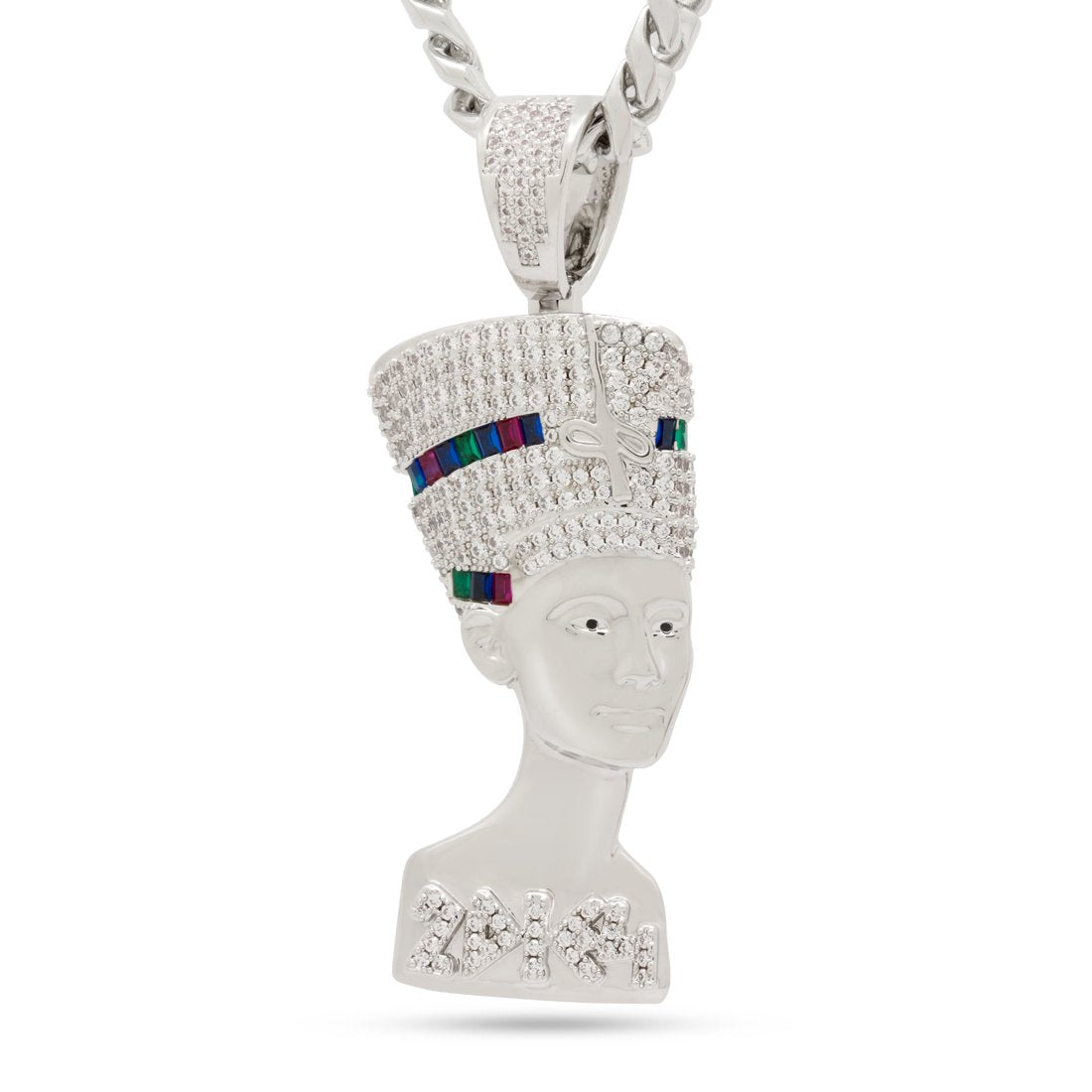3D Boss Nefertiti Necklace  in  White Gold / 3.1" by Kingices