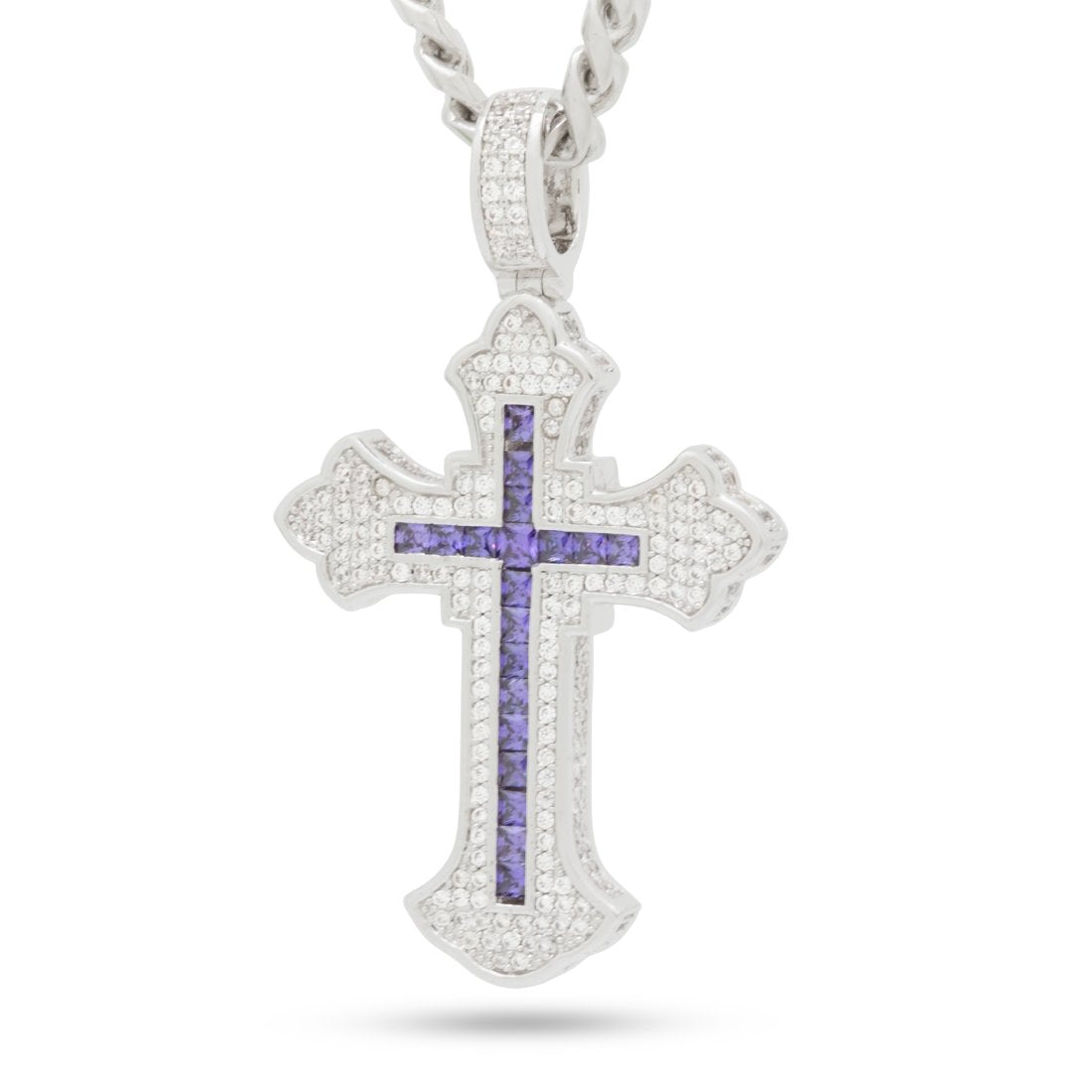 Fleur de Lis Cross Necklace  in  White Gold / 2" by Kingices