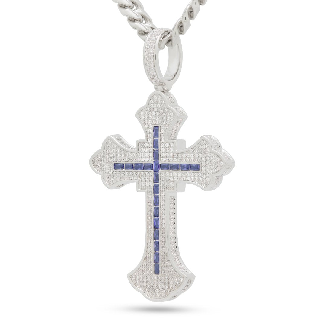 Fleur de Lis Cross Necklace  in  White Gold / 3" by Kingices
