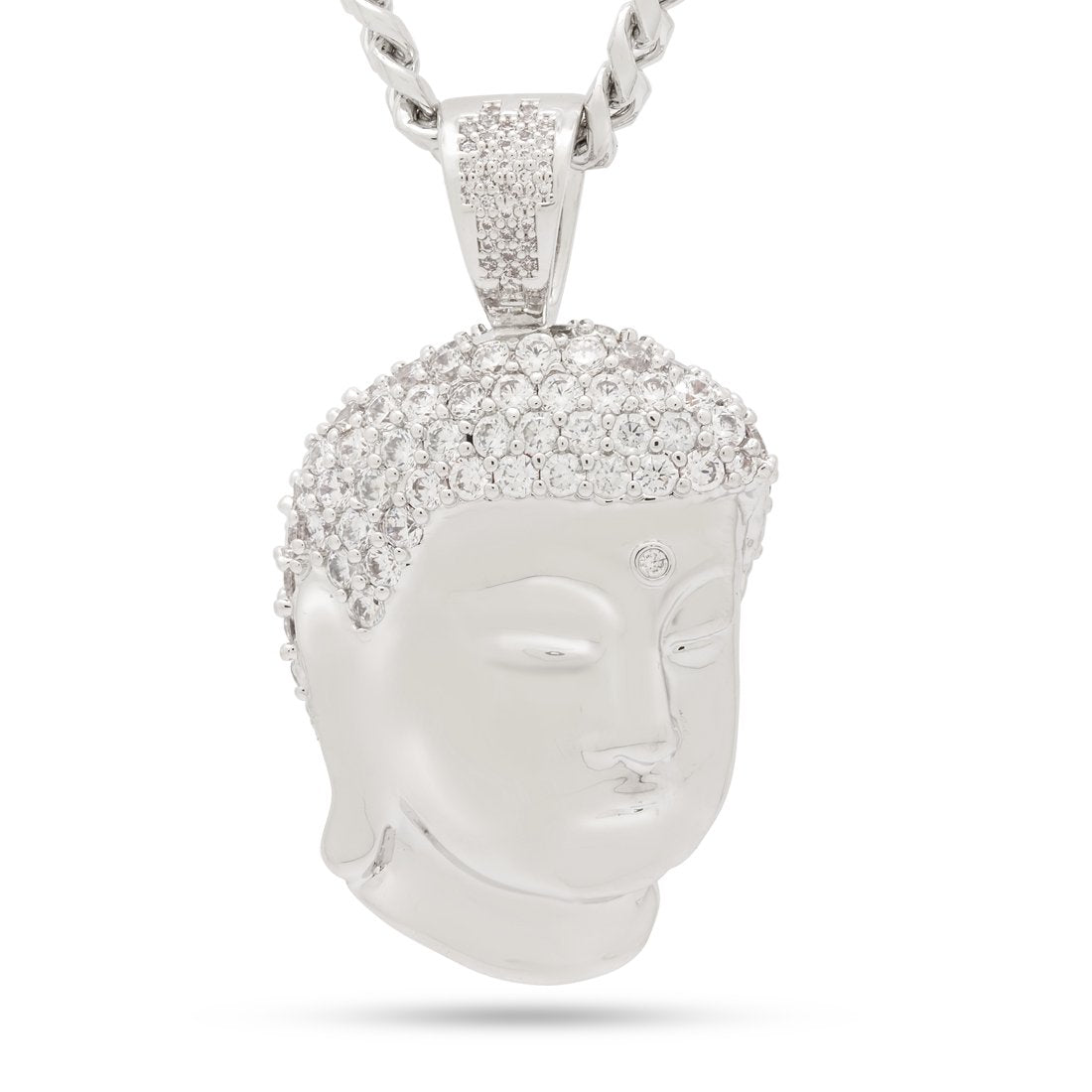 3D Boss Enlightened Buddha Necklace  in  White Gold / 2.1" by Kingices
