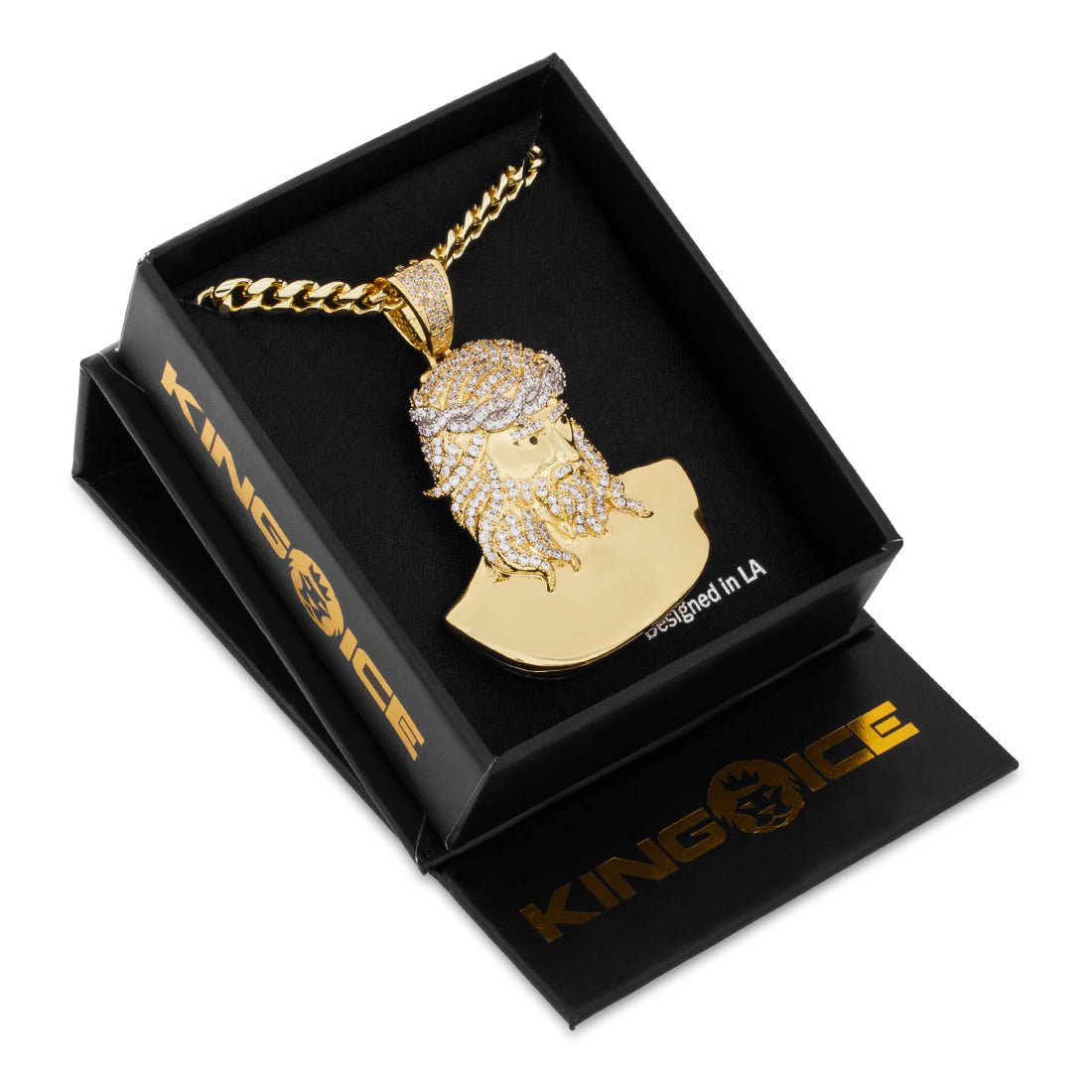 3d Boss Jesus Necklace  in  14K Gold / 2.3" by Kingices
