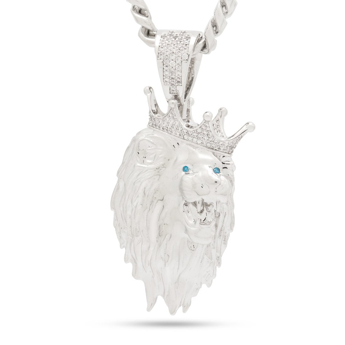 3D Boss Roaring Lion Necklace  in  White Gold / 2.6" by Kingices