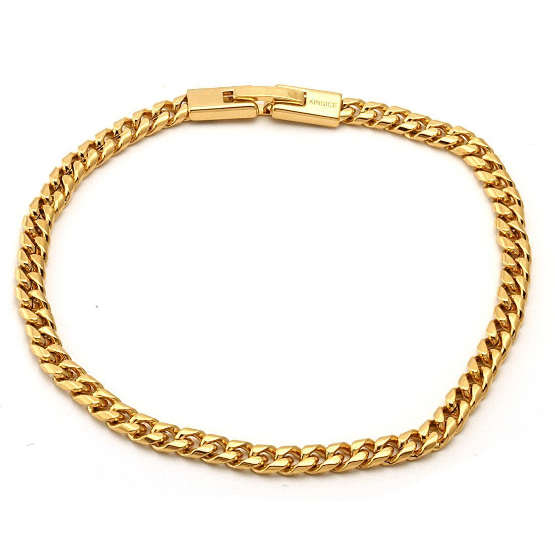 3mm Miami Cuban Link Bracelet  in  Gold Plated / 14K Gold / 7" by Kingices