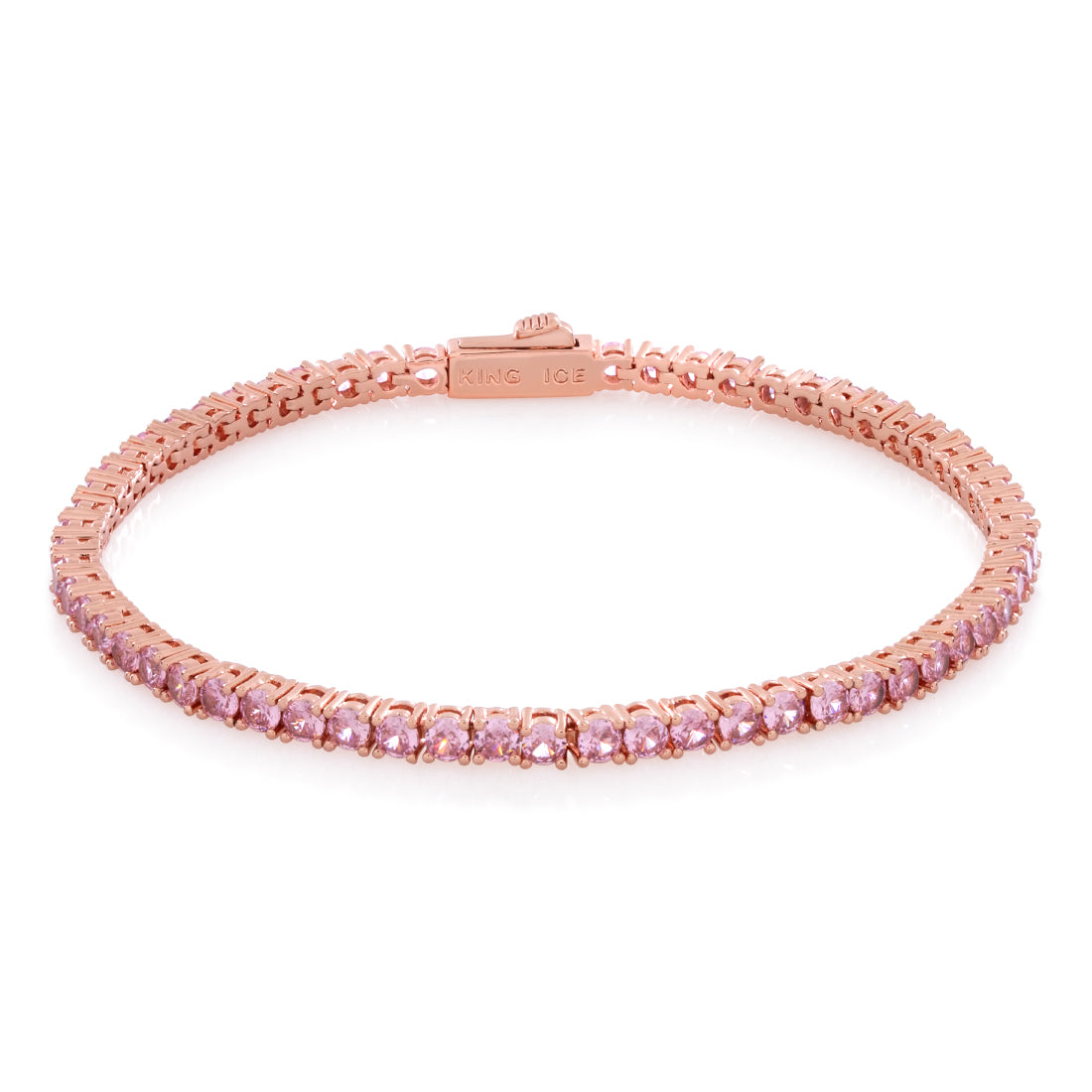 3mm Pink Tennis Bracelet  in  Gold Plated / Rose Gold / 7" by Kingices