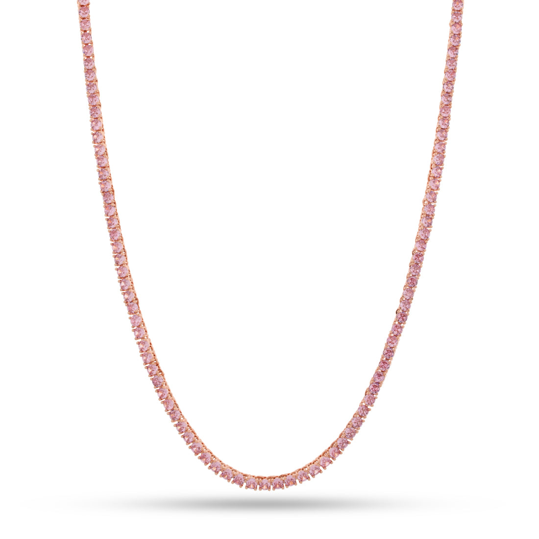 3mm Pink Tennis Chain  in  Gold Plated / Rose Gold / 18" by Kingices