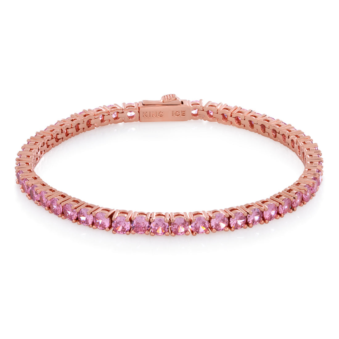 4mm Pink Tennis Bracelet  in  Gold Plated / Rose Gold / 7" by Kingices