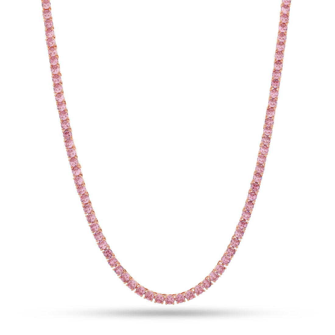 4mm Pink Tennis Chain  in  Gold Plated / Rose Gold / 16" by Kingices