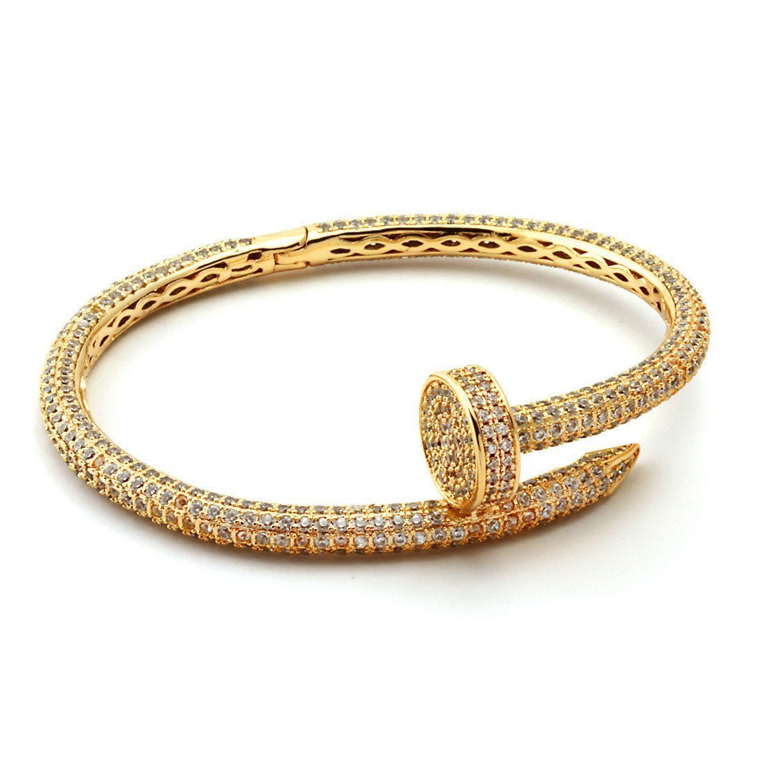 5mm Iced Studded Nail Bangle Bracelet  in  14K Gold / 8.5" by Kingices